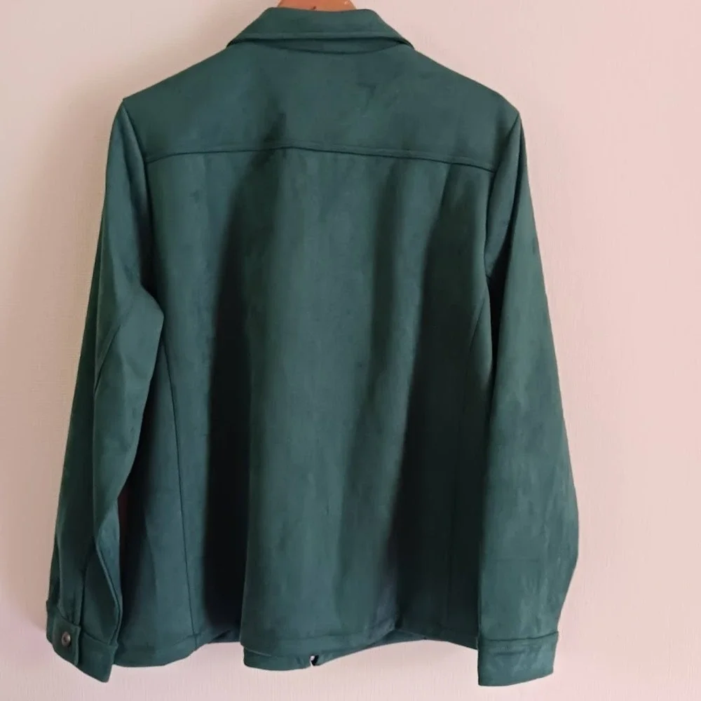 Women's Microsuede Zip-Front Jacket, Appleseed's, size XL, Forest‎ Green - Picture 3 of 9